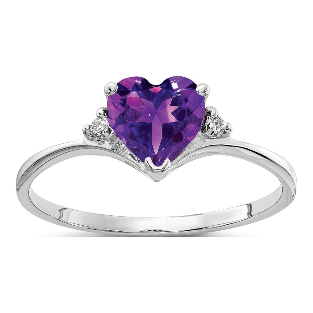 14K White Gold Amethyst & Diamond Heart Ring