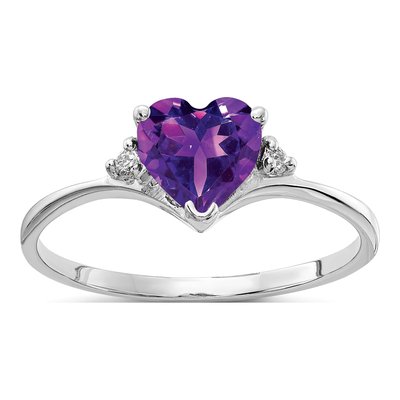 14K White Gold Amethyst & Diamond Heart Ring