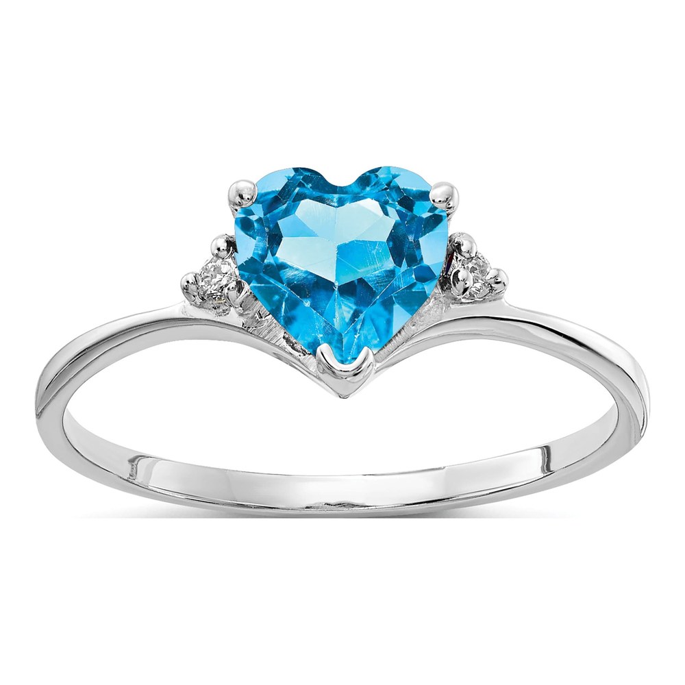 14K White Gold Swiss Blue Topaz & Diamond Heart Ring