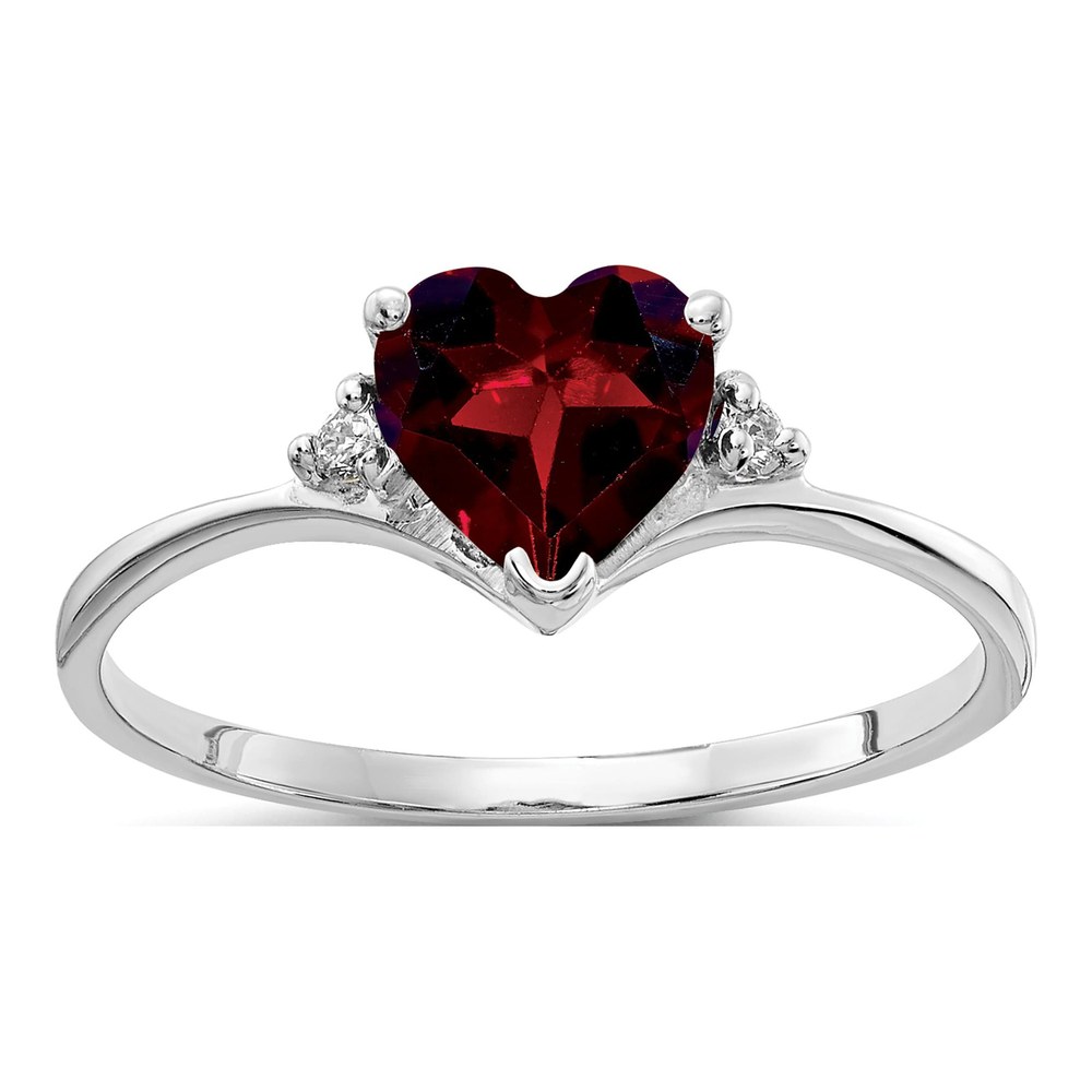 14K White Gold Heart Garnet & Diamond Ring