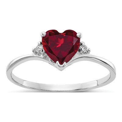 14K White Gold Lab-Created Ruby & Diamond Heart Ring