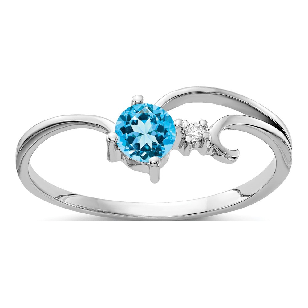 14K White Gold Swiss Blue Topaz & Diamond Ring