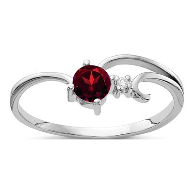 14K White Gold Garnet & Diamond Round Ring