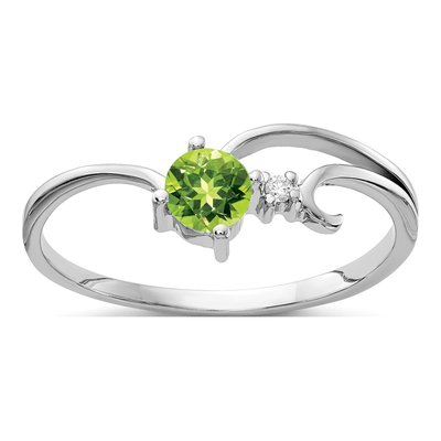 14K White Gold Peridot & Diamond Round Ring