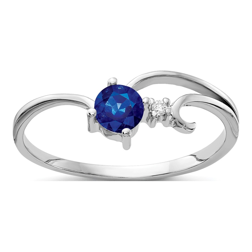 14K White Gold Rhodium-Plated 4mm Blue Sapphire And Vs 0.01ct Diamond Ring