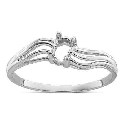 14K White Gold Oval Wave Ring Mounting