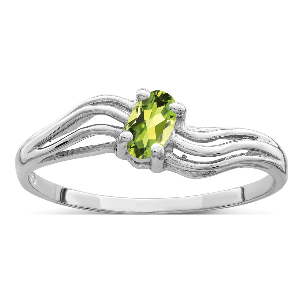 14K White Gold Oval Peridot Wave Ring