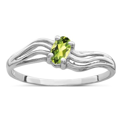 14K White Gold Peridot Oval Wave Ring