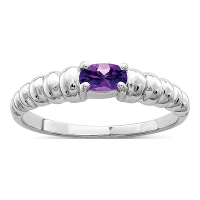 14K White Gold Amethyst Oval East-West Ring
