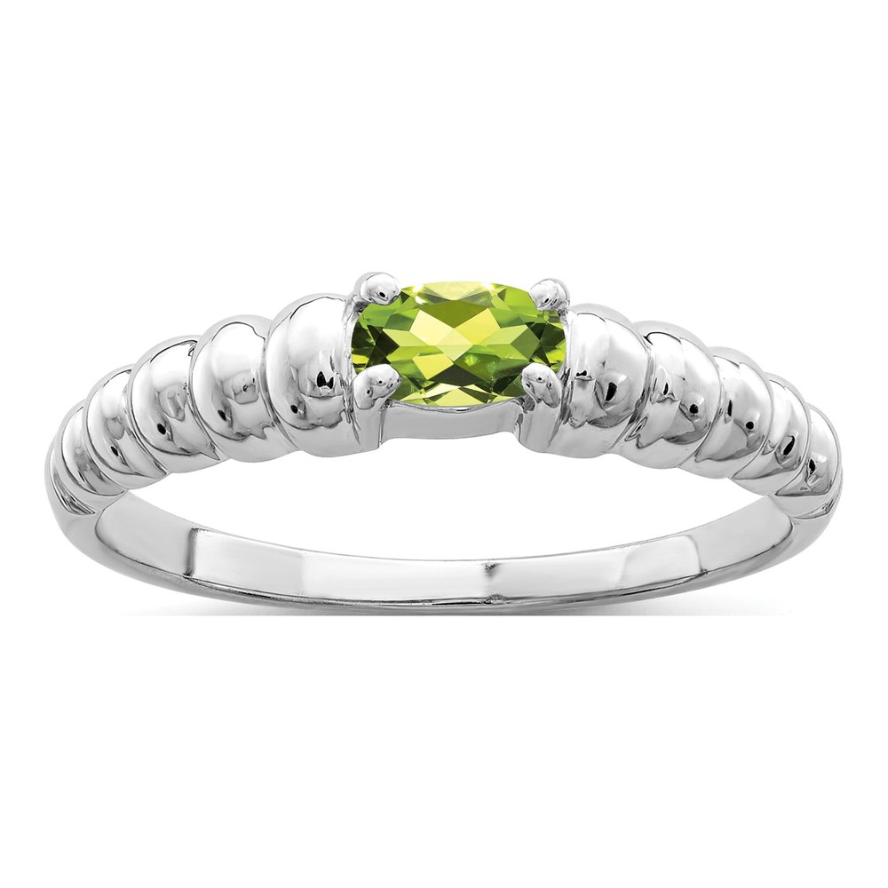 14K White Gold Peridot Oval East-West Ring