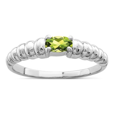 14K White Gold Peridot Oval East-West Ring