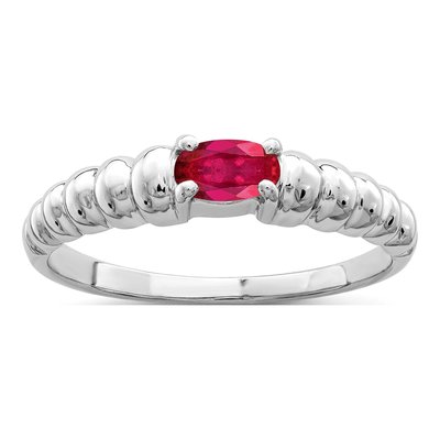 14K White Gold Ruby Oval Ring