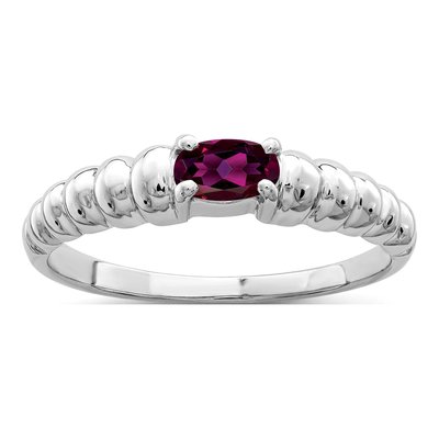14K White Gold Rhodolite Garnet East-West Ring