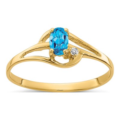 14K Yellow Gold Swiss Blue Topaz & Diamond Oval Ring