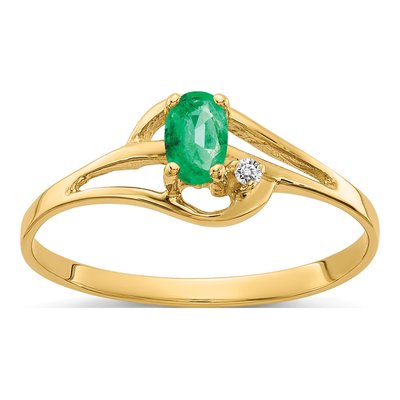 14K Yellow Gold Emerald & Diamond Oval Ring