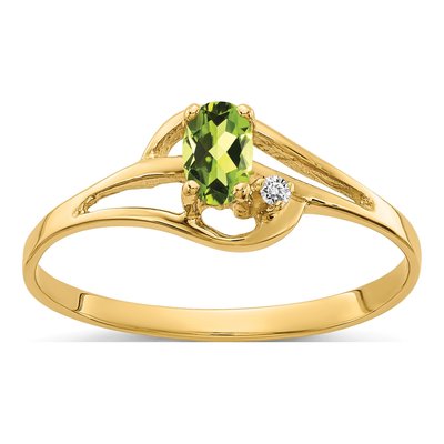 14K Yellow Gold Peridot & Diamond Oval Ring