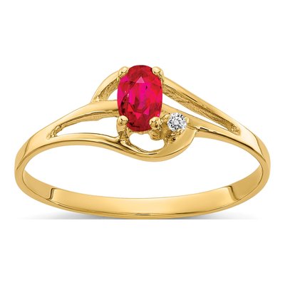 14K Yellow Gold Ruby & Diamond Oval Ring