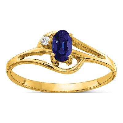 14K Yellow Gold Sapphire & Diamond Oval Ring
