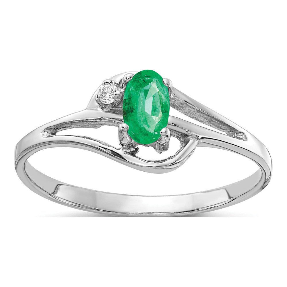 14K White Gold Emerald & Diamond Oval Ring