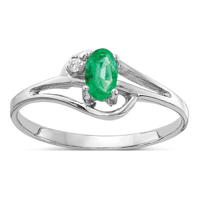 14K White Gold Emerald & Diamond Oval Ring