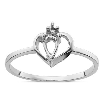 14K White Gold Heart Ring Mounting