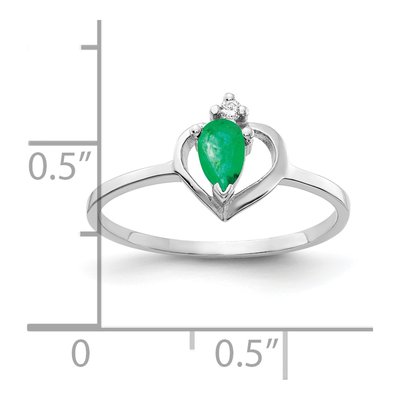 14K White Gold Emerald & Diamond Pear Heart Ring – view 2