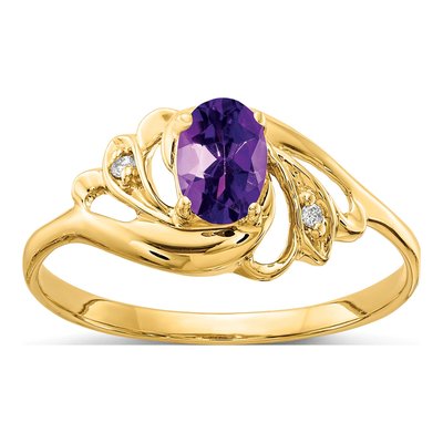 14K Yellow Gold Amethyst & Diamond Oval Ring