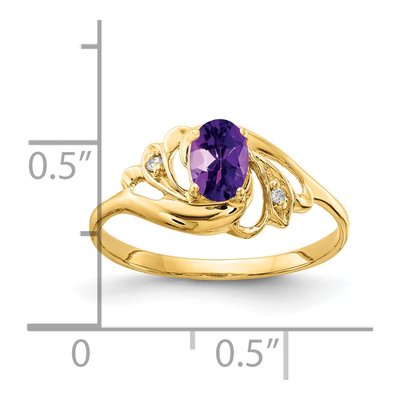14K Yellow Gold Amethyst & Diamond Oval Ring – view 2