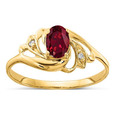 14K Yellow Gold Lab-Created Ruby & Diamond Oval Ring