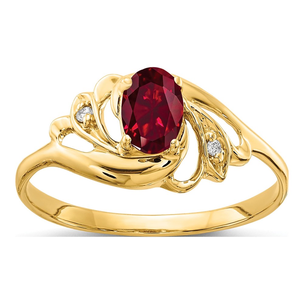 14K 6x4mm Oval Lab-Created Ruby And Vs 0.007ct Diamond Ring