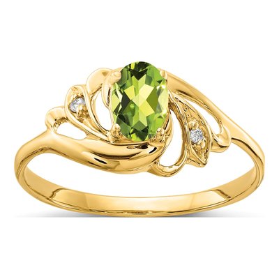 14K Yellow Gold Peridot & Diamond Oval Ring