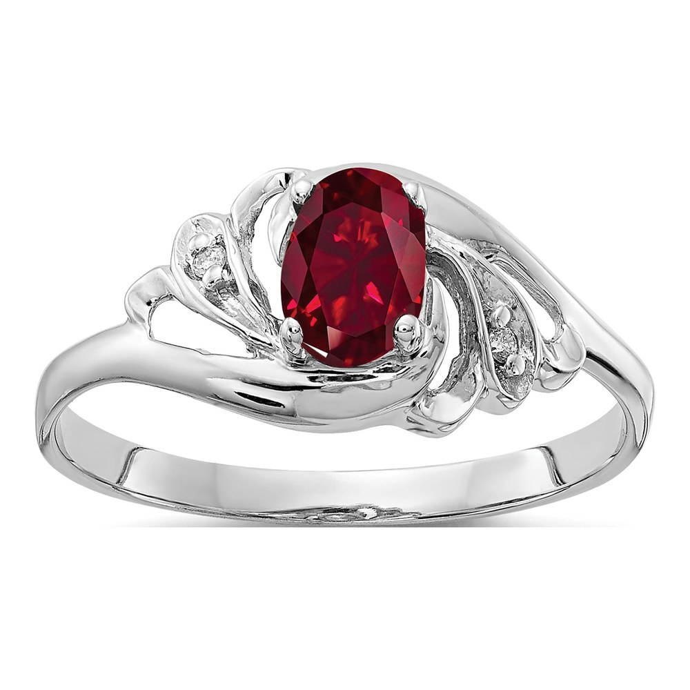 14K White Gold Lab-Created Ruby & Diamond Oval Ring
