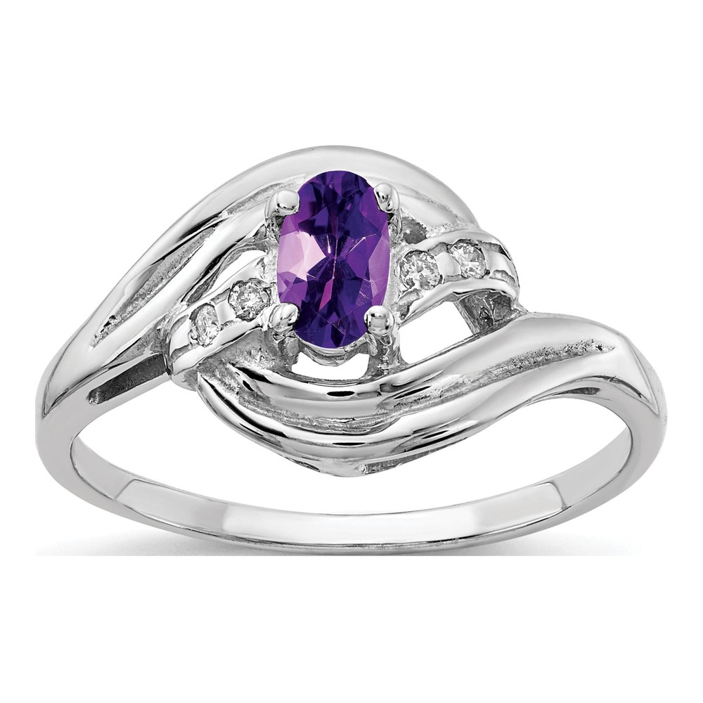 14K White Gold Rhodium-Plated 5x3mm Oval Created Alexandrite A 0.008ct Diamond Ring
