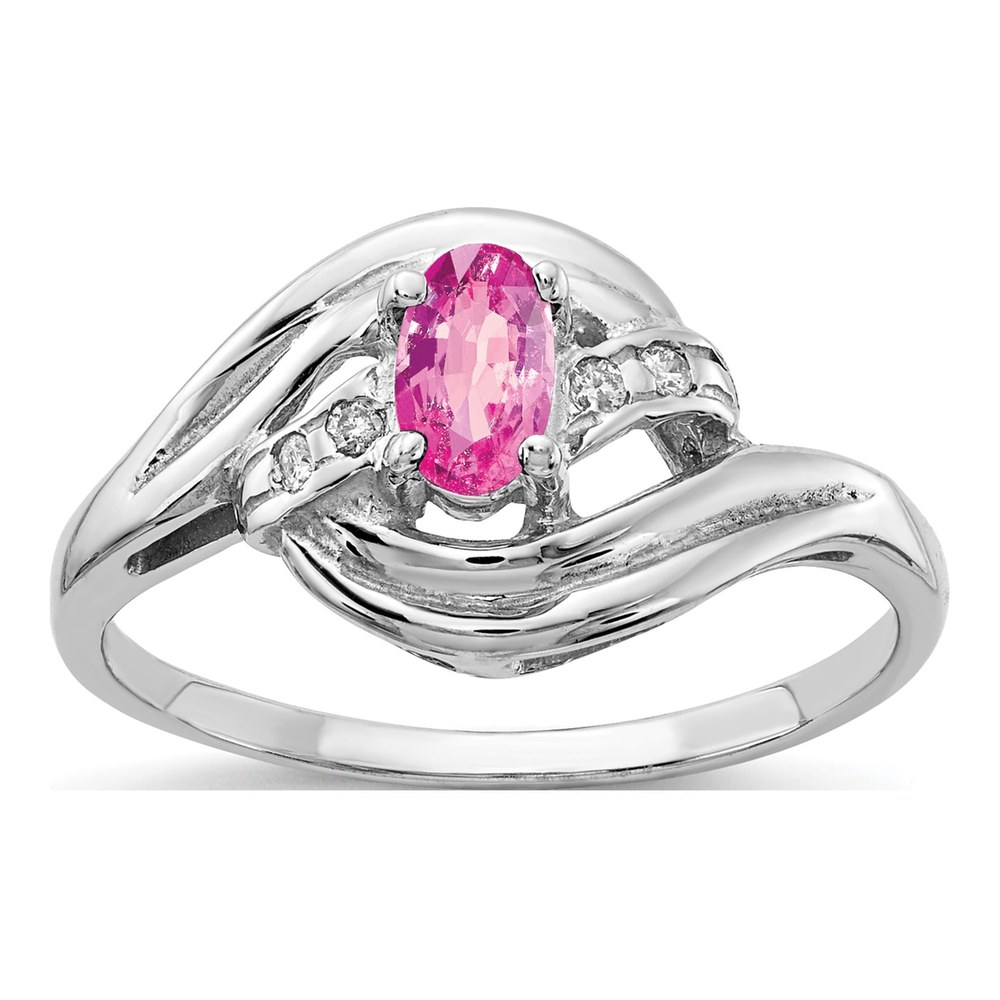 14K White Gold Rhodium-Plated 5x3mm Oval Pink Sapphire And Vs 0.008ct Diamond Ring