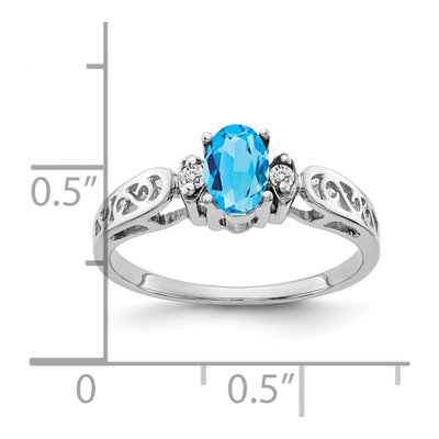 14K White Gold Swiss Blue Topaz & Diamond Oval Filigree Ring – view 2
