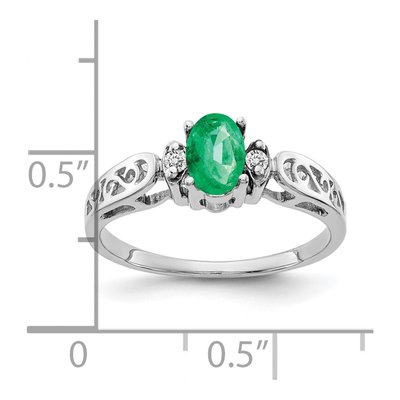 14K White Gold Emerald & Diamond Oval Ring – view 2
