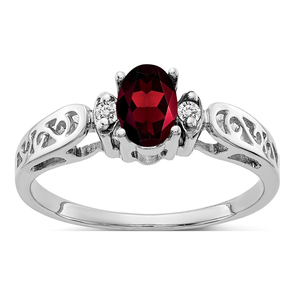 14K White Gold Garnet & Diamond Oval Filigree Ring