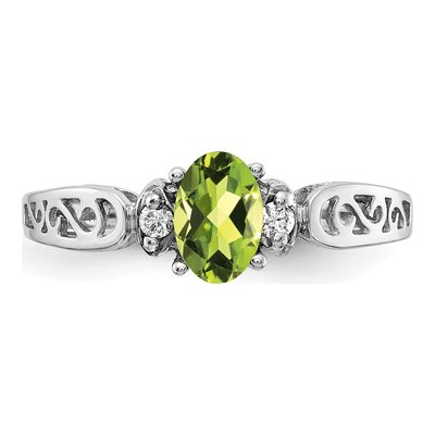 14K White Gold Peridot & Diamond Oval Filigree Ring – view 6