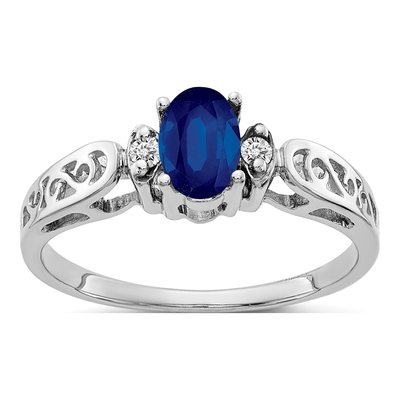 14K White Gold Sapphire & Diamond Oval Ring