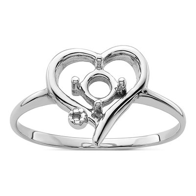 14K White Gold Heart Ring Mounting