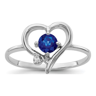 14K White Gold Sapphire & Diamond Heart Ring