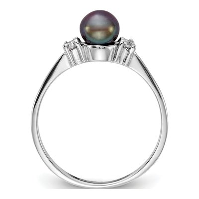 14K White Gold 1/15 ct tw Black Freshwater Cultured Pearl & Diamond Ring – view 2