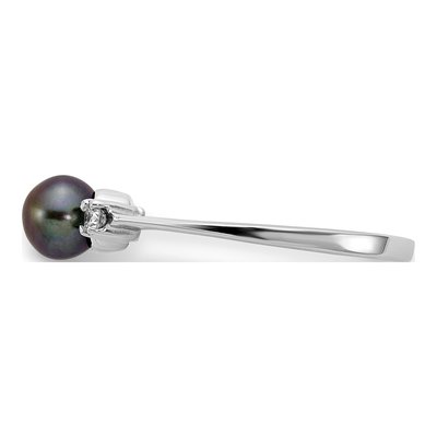 14K White Gold 1/15 ct tw Black Freshwater Cultured Pearl & Diamond Ring – view 3