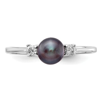 14K White Gold 1/15 ct tw Black Freshwater Cultured Pearl & Diamond Ring – view 4