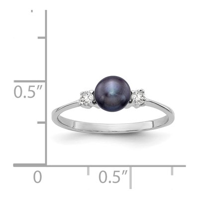 14K White Gold 1/15 ct tw Black Freshwater Cultured Pearl & Diamond Ring – view 5