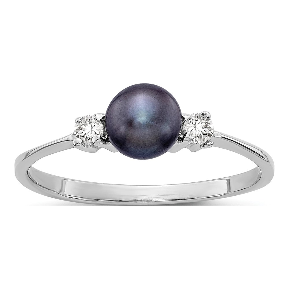 14K White Gold 1/15 ct tw Black Freshwater Cultured Pearl & Diamond Ring