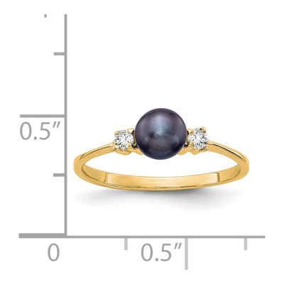 14K Yellow Gold 1/15 ct tw Black Freshwater Cultured Pearl & Diamond Ring – view 2