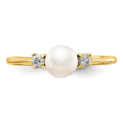 14K Yellow Gold 1/15 ct tw Freshwater Cultured Pearl & Diamond Ring – view 5
