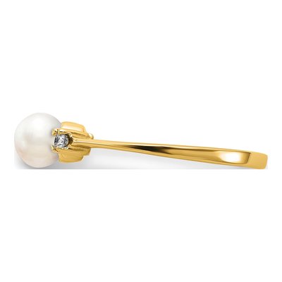 14K Yellow Gold 1/15 ct tw Freshwater Cultured Pearl & Diamond Ring – view 4