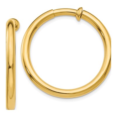 14K Yellow Gold 25mm Non-Pierced Tube Hoop Earrings
